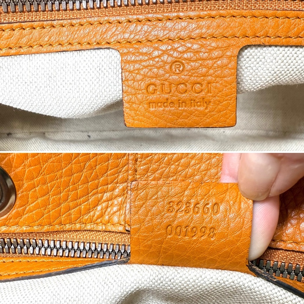 Gucci authentic satchel bag orange leather black bamboo handles with a strap - Picture 14 of 16